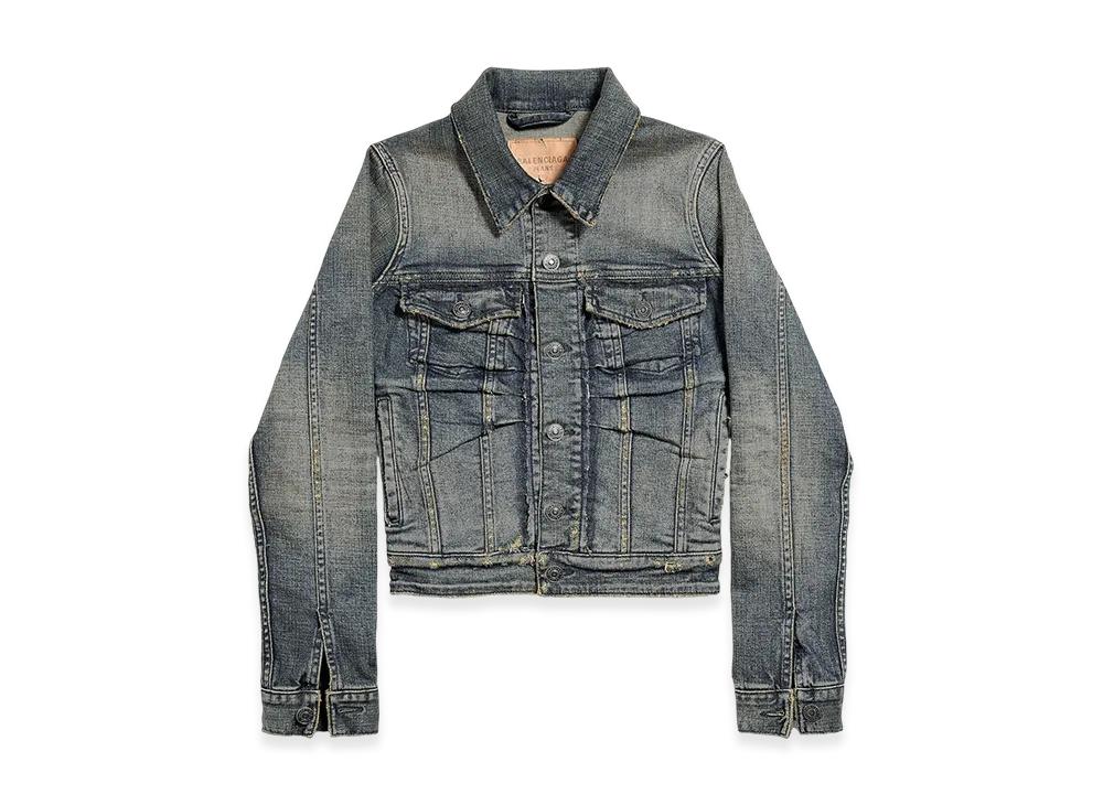 BALENCIAGA Women's Rouched Denim Jacket "Blue"