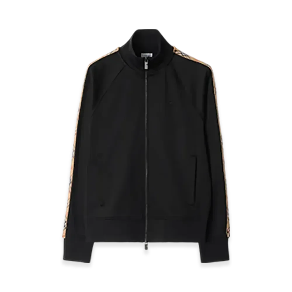 Burberry Check Trim Cotton Blend Track Jacket "Black"