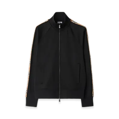 Burberry Check Trim Cotton Blend Track Jacket "Black"