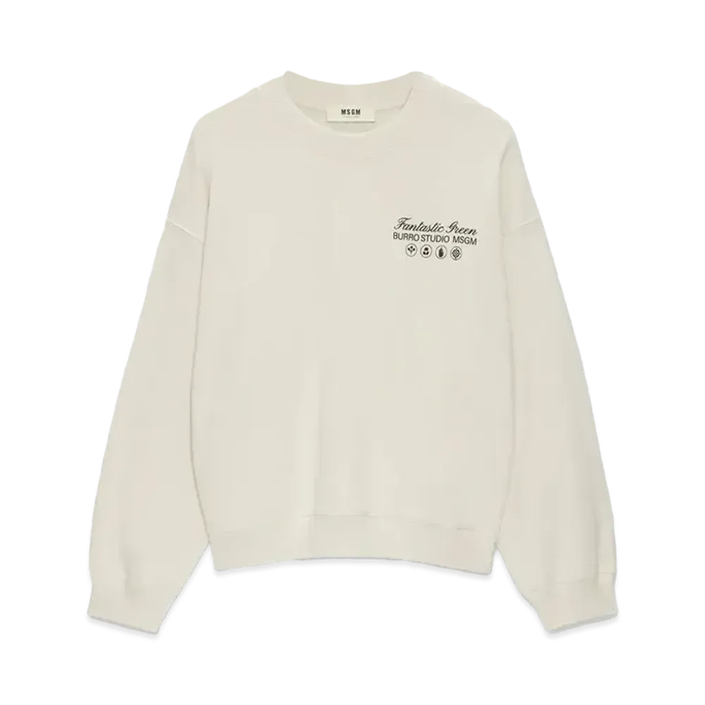 MSGM Organic Cotton Fantastic Green Burro Studio Beige Sweatshirt "White"