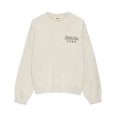 MSGM Organic Cotton Fantastic Green Burro Studio Beige Sweatshirt "White"