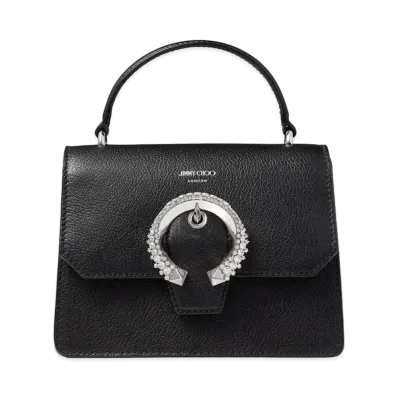 Jimmy Choo Madeline Satchel/S Goat Leather Satchel Bag With Crystal Buckle "Black"