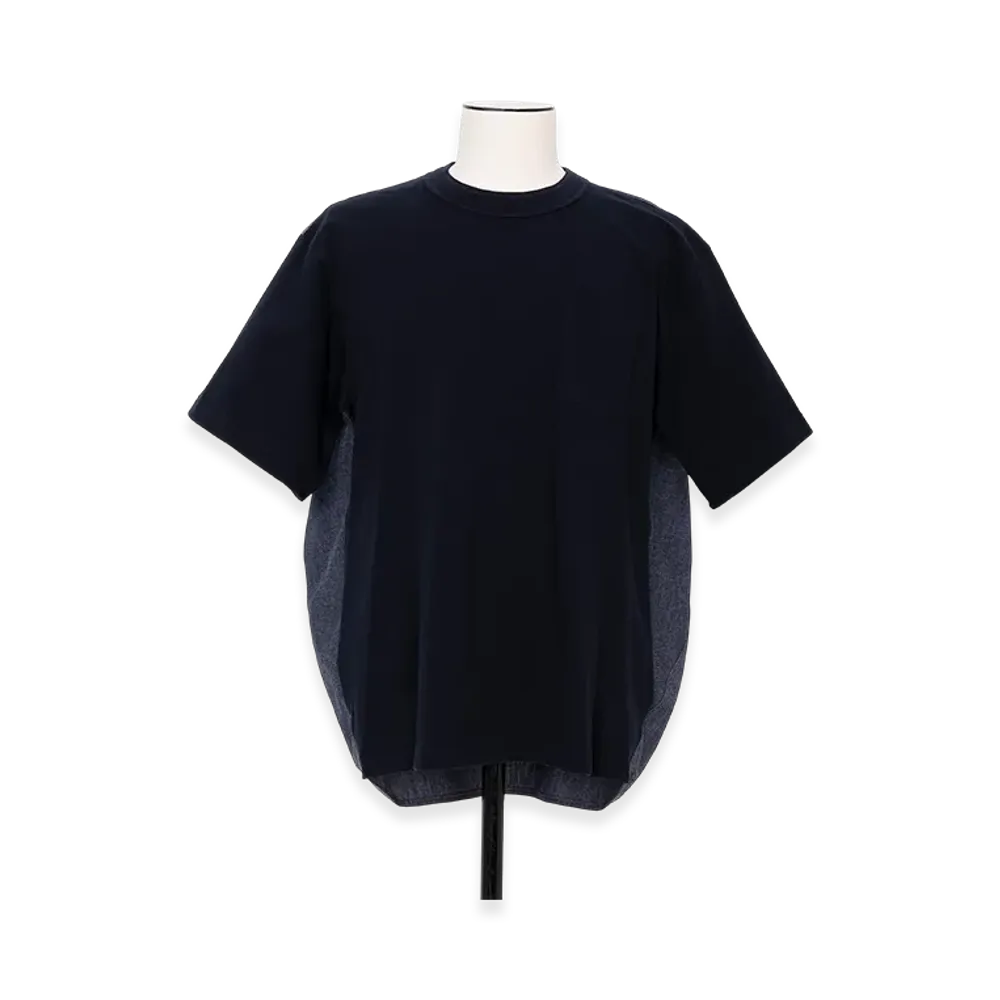 sacai Light Weight Denim x Cotton Jersey T-Shirt "Navy/Blue"