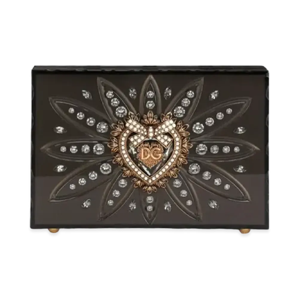 Dolce&Gabbana Devotion Box Bag Synthetic Glass Clear Rhinestone Embroidery "Black"