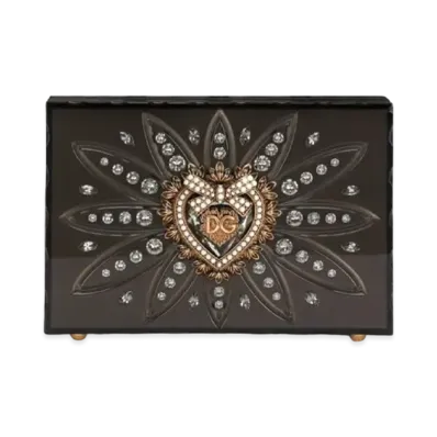 Dolce&Gabbana Devotion Box Bag Synthetic Glass Clear Rhinestone Embroidery "Black"