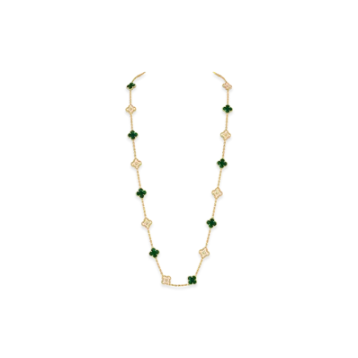 Van Cleef & Arpels Vintage Alhambra long necklace 20 motifs "18K Yellow gold/Diamond/Malachite"