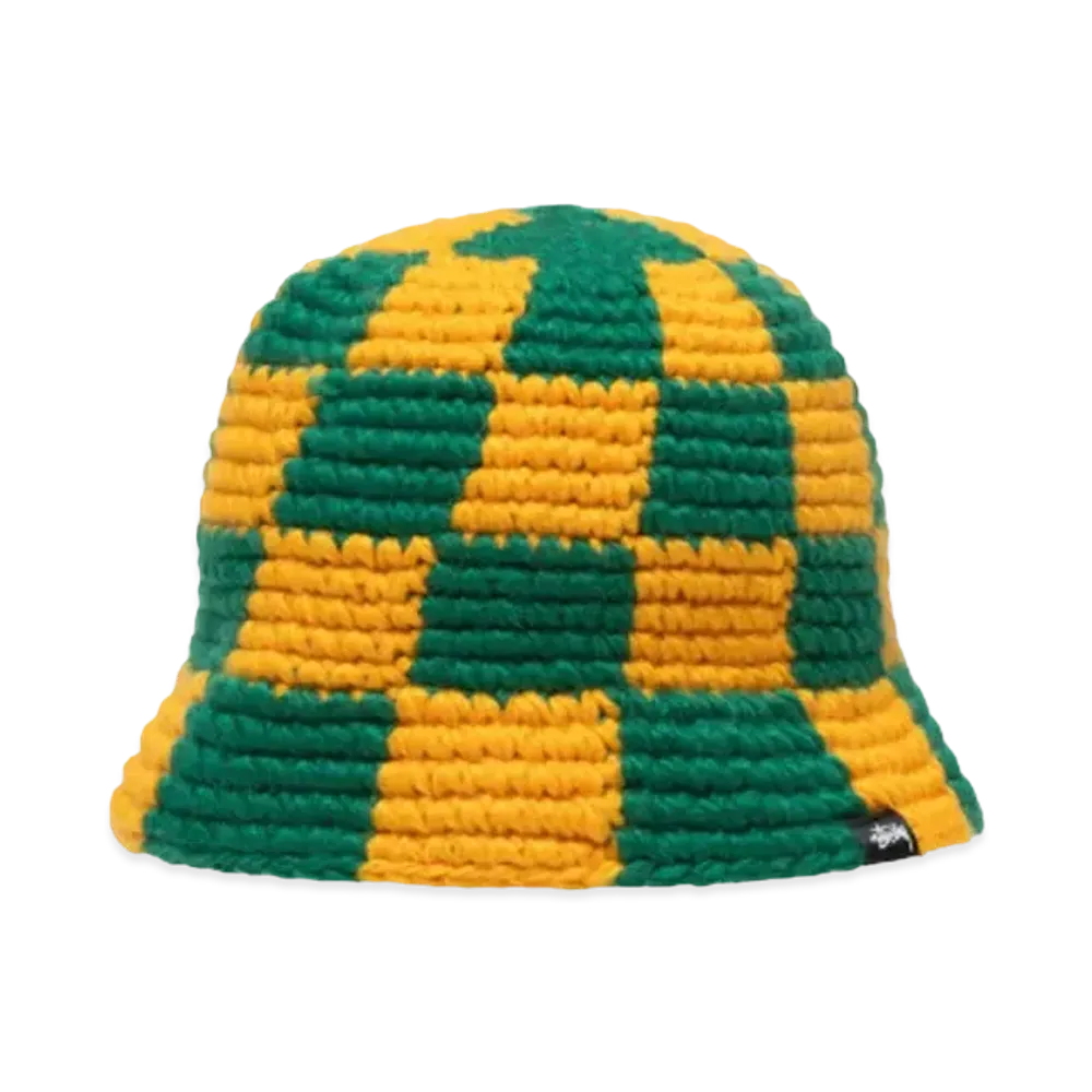 Stussy Bucket Hat Checker Knit "Evergreen"