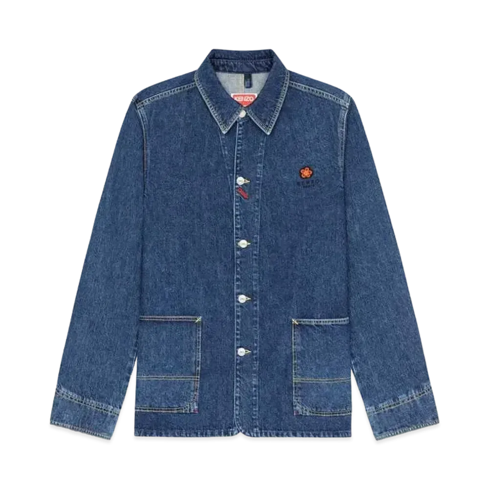 KENZO 'BOKE FLOWER' CREST DENIM WORKWEAR JACKET MENS "Navy Blue"