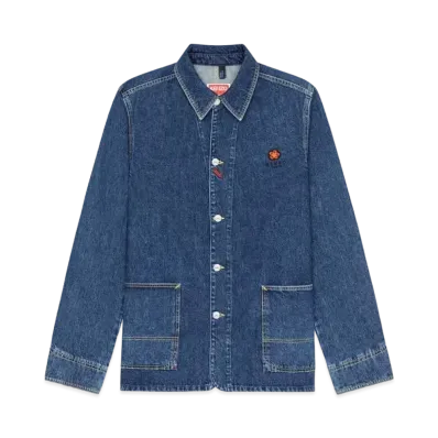KENZO 'BOKE FLOWER' CREST DENIM WORKWEAR JACKET MENS "Navy Blue"