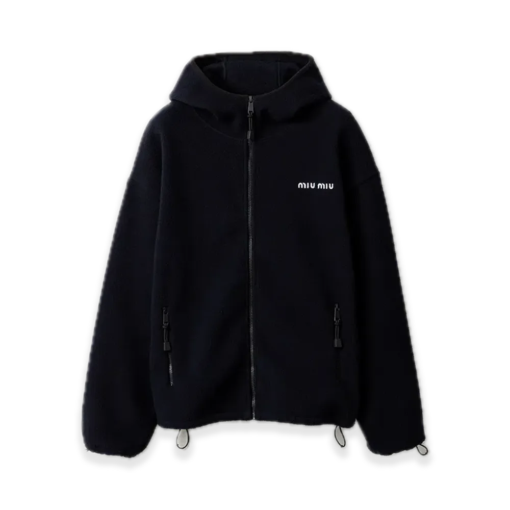 MIU MIU Cotton Fleece Zipper Hoodie "Navy"