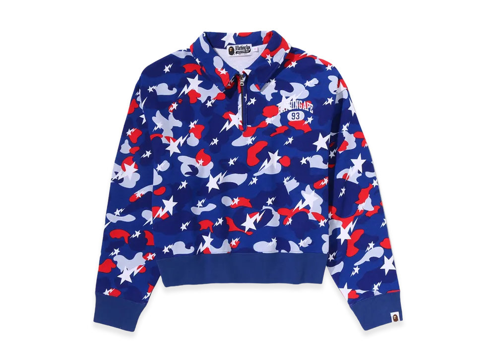 A BATHING APE Women's Sta Strike Camo Polo Cropped Crewneck Sweatshirt "Blue"