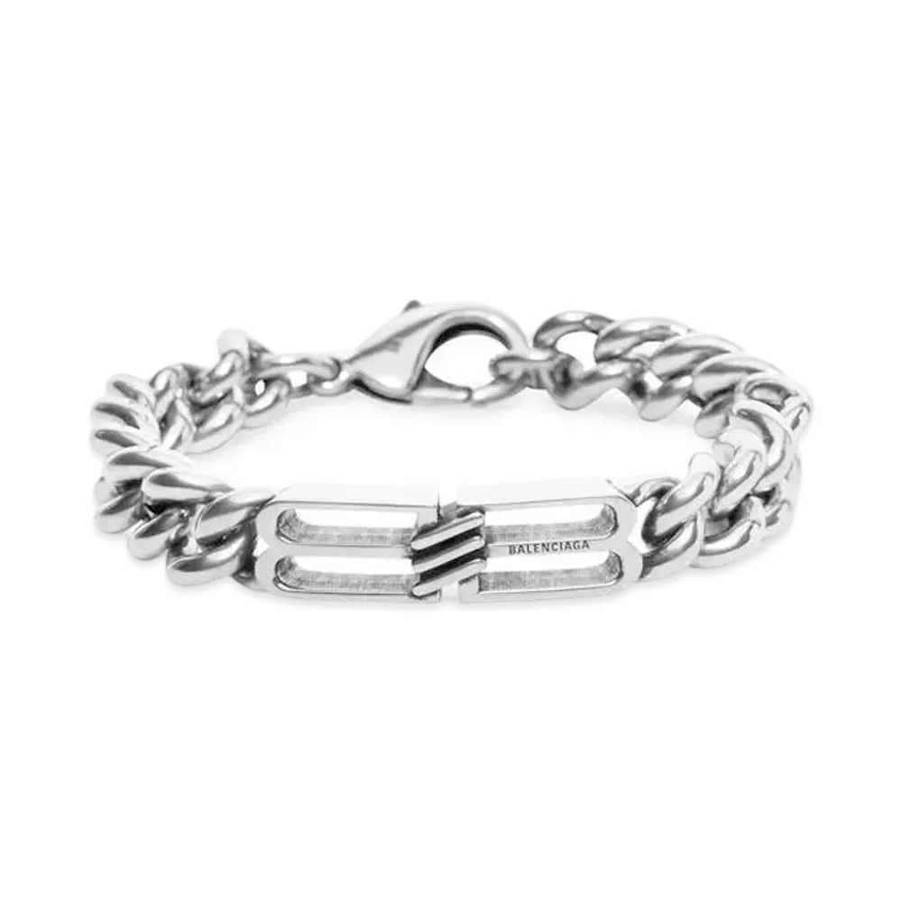BALENCIAGA BB Icon Gourmette Bracelet "Antique Silver"