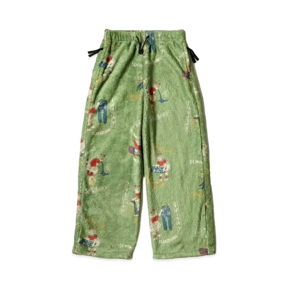 KAPITAL COUNTRY RENDER柄 FLEECE EASY STRAIGHT PANTS "Light Green"