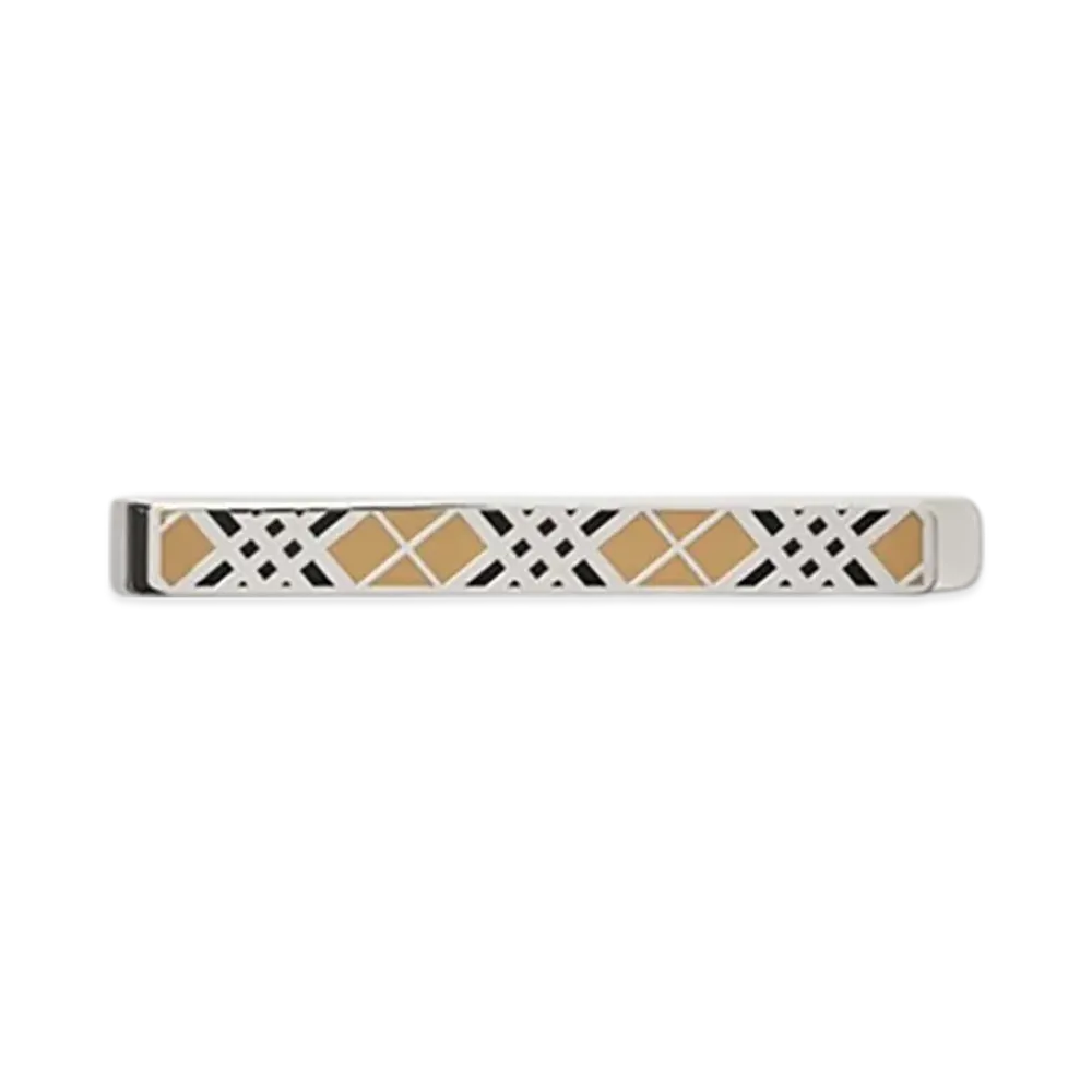 Burberry Enamel Check Tie Bar "Silver"