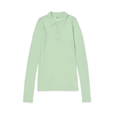 AURALEE Wool Amunzen Polo "Pale Green"