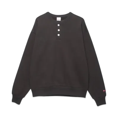 Healthknit Classic Sweat Henley Neck Long Sleeve "Fade Black"