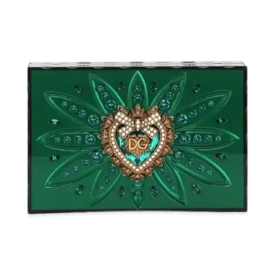 Dolce&Gabbana Devotion Box Bag Synthetic Glass Clear Rhinestone Embroidery "Green"