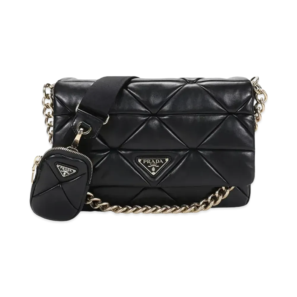 PRADA System Nappa Patchwork Shoulder Bag "Black"