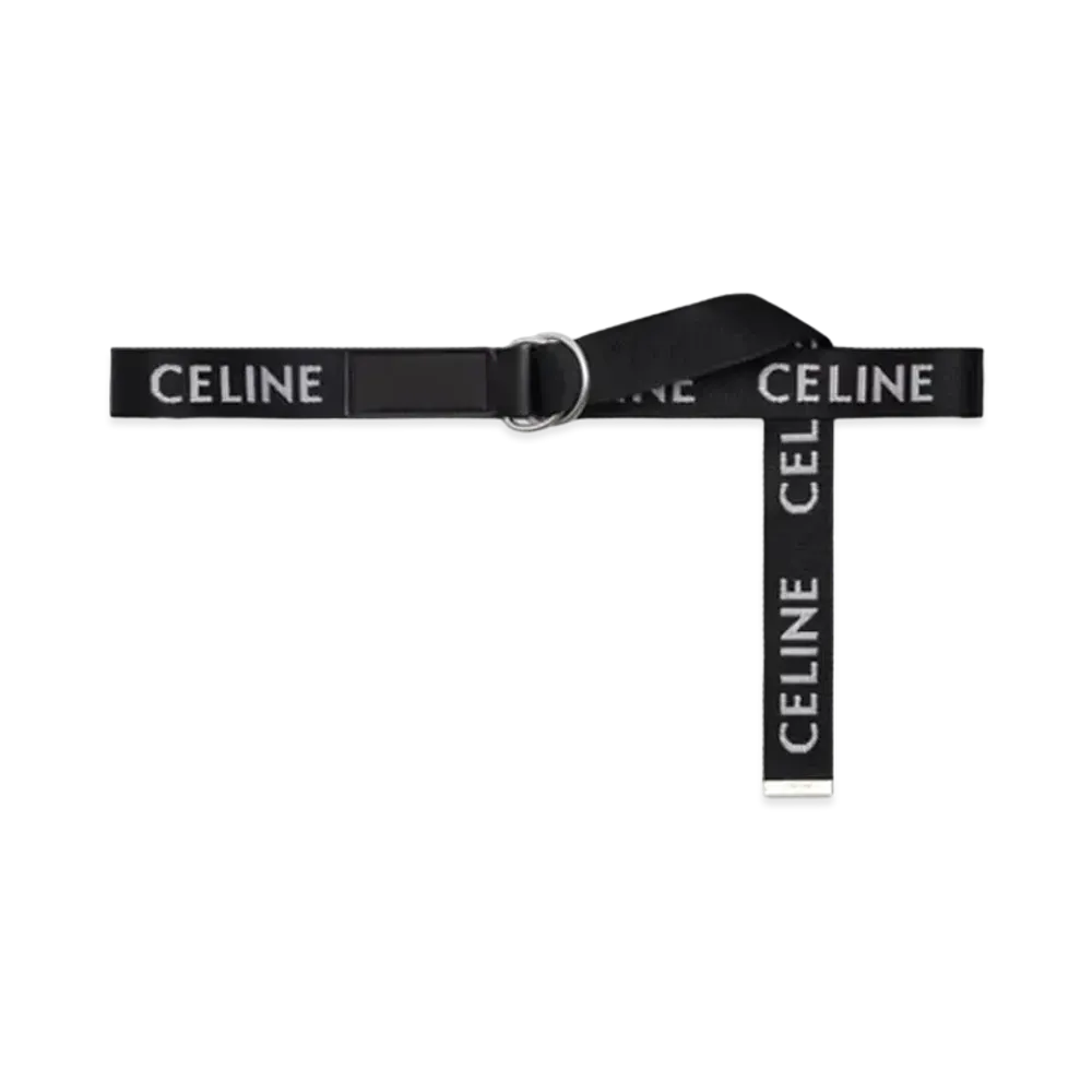 CELINE Medium Double Ring Belt In Jacquard Textile And Calfskin "Black"