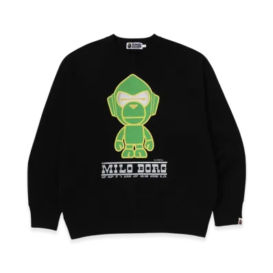 A BATHING APE Milo Borg Relaxed Fit Crewneck Sweatshirt "Black"
