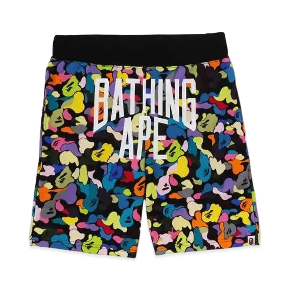 A BATHING APE Multi Camo NYC Logo Sweat Shorts "Black"