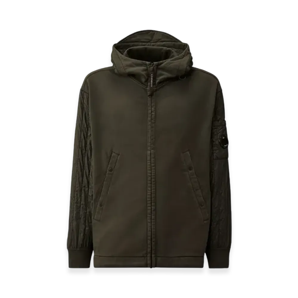 C.P. Company Diagonal Raised Fleece Mixed Full Zip Hooded Sweatshirt "Dark Shadow Grey"