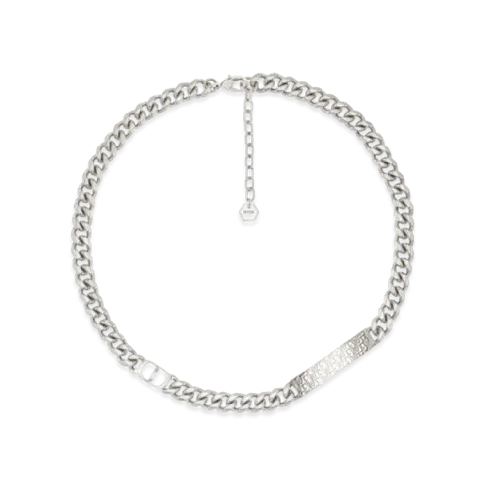 Dior Chain Link Necklace Oblique "Silver"