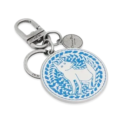 Dior and Hylton Nel Key Ring Grained Calfskin with Print "White/Blue"