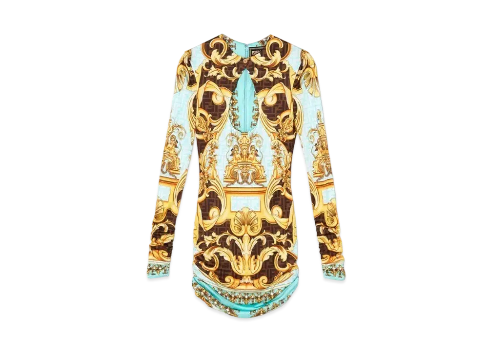 FENDI x Versace Fendace Gold Baroque Mini Dress "Blue"