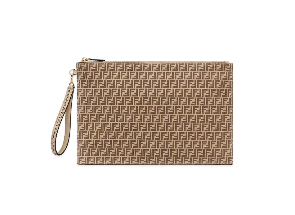FENDI Flat Slim Clutch Large Leather "Beige"