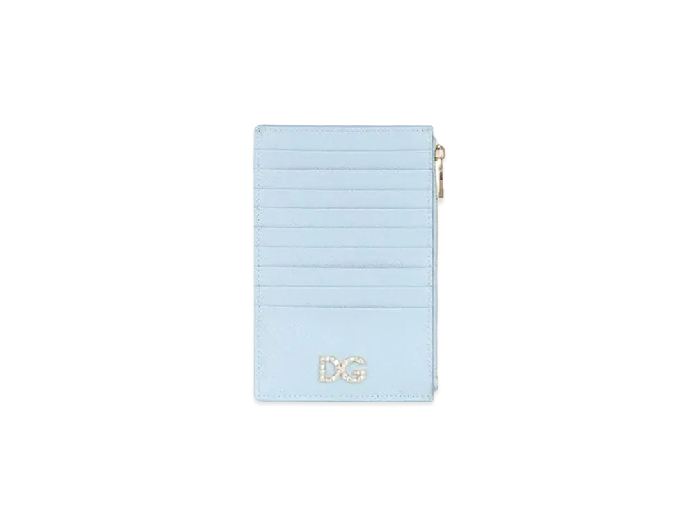 Dolce&Gabbana Vertical Credit Card Holder Large Dauphine Calfskin DG Rhinestone "Blue"