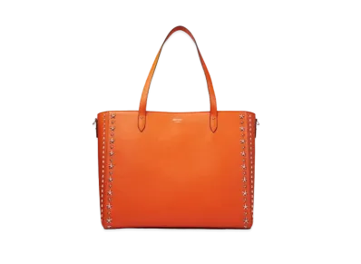 JIMMY CHOO DEELAN Soft Grainy Curf Leather Tote Bag With Silver Star Studs "Amber Orange"