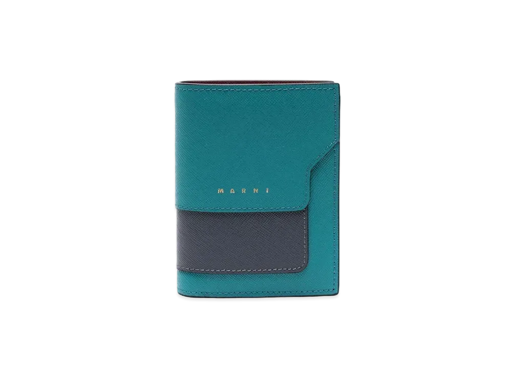 Marni Blue Grey And Red Bi-Fold Saffiano Wallet "Vivid Blue/Smoke/Deep Red"