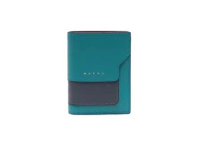 Marni Blue Grey And Red Bi-Fold Saffiano Wallet "Vivid Blue/Smoke/Deep Red"