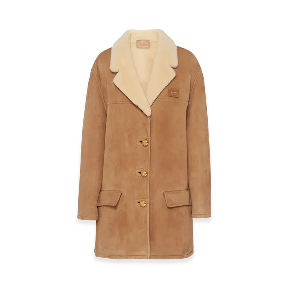 PRADA Women's Shearling Coat "Camel/Natural"