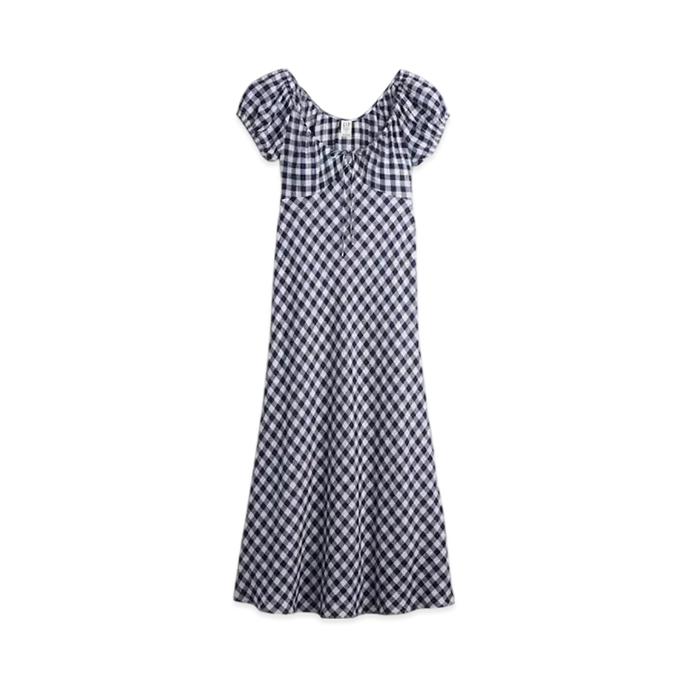 GAP x DOEN Linen 100% Gingham Check Midi One Piece "Navy Blue Gingham Check"