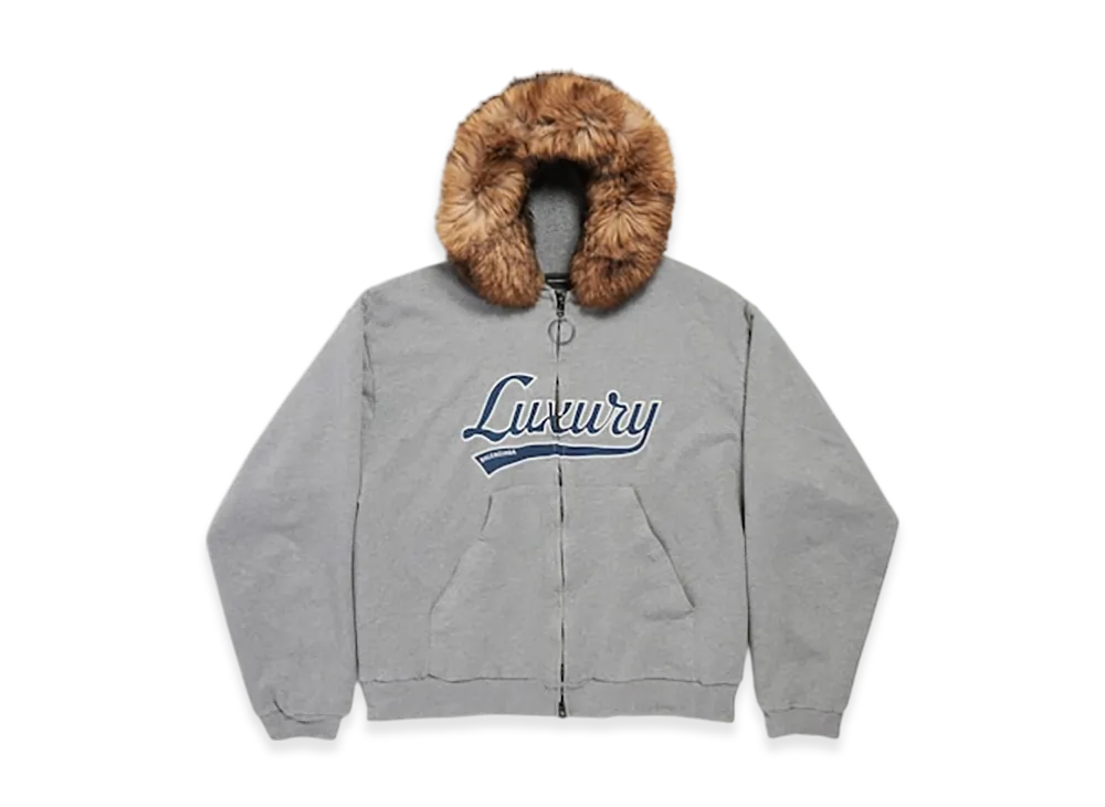 BALENCIAGA Luxury Script Oversize Zip-up Hoodie "Dark Heather Grey"