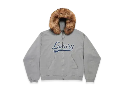 BALENCIAGA Luxury Script Oversize Zip-up Hoodie "Dark Heather Grey"