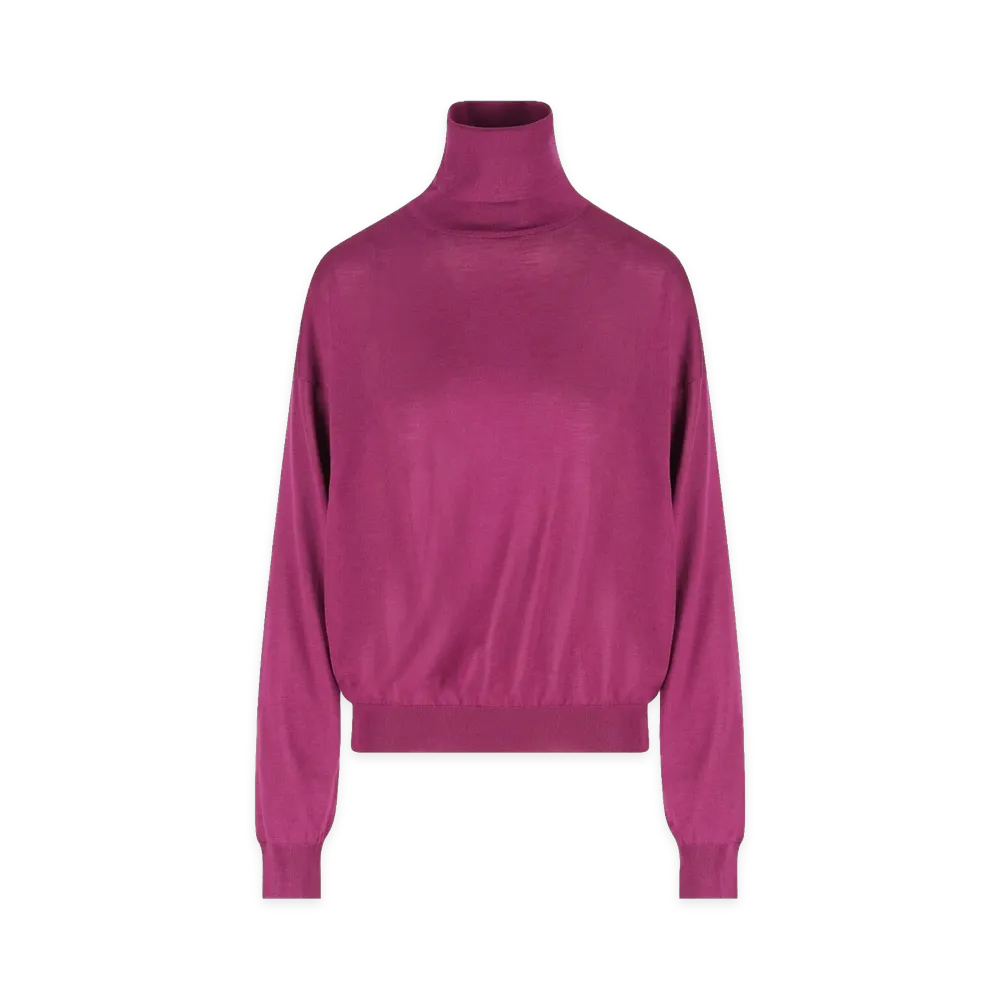 Saint Laurent Women's Maglione A Collo Alto in Lana "Violine"
