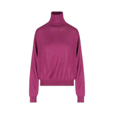 Saint Laurent Women's Maglione A Collo Alto in Lana "Violine"