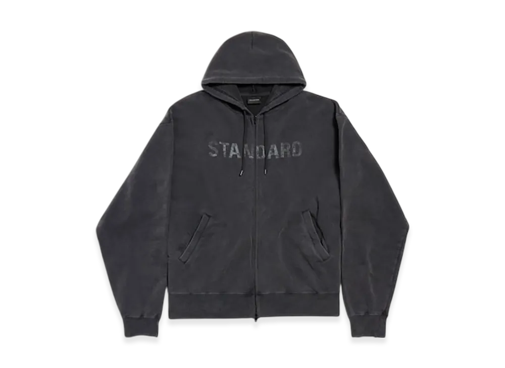 BALENCIAGA Standard Oversize Zip-up Hoodie "Faded Black"