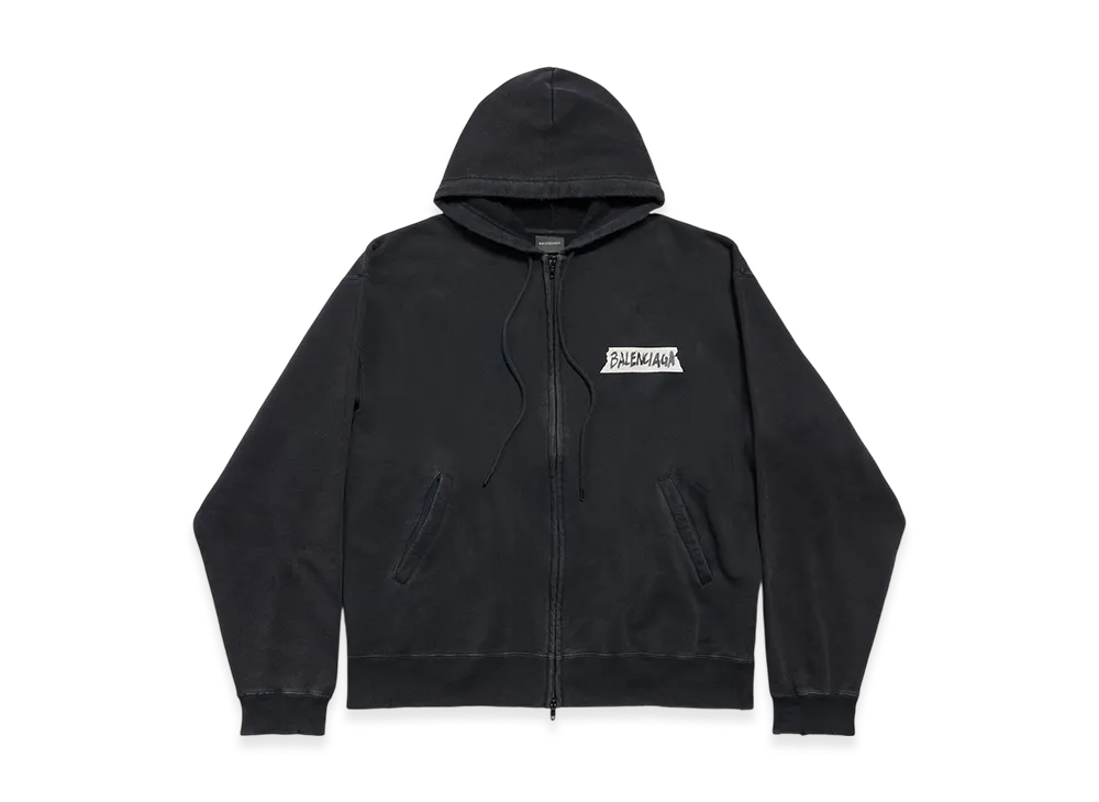 BALENCIAGA Masking Tape Oversized Zip-Up Hoodie "Faded Black"
