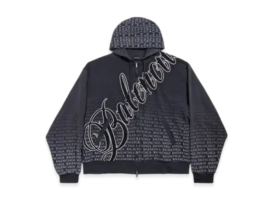 BALENCIAGA Big B Oversized Zip-Up Hoodie "Black/White"