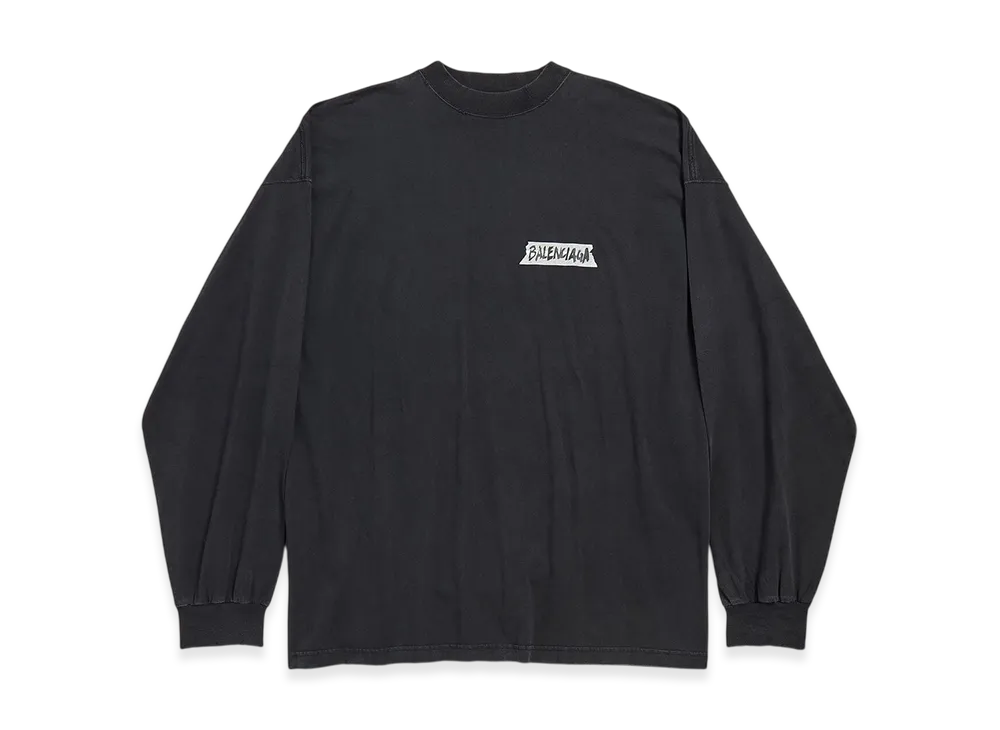 BALENCIAGA Masking Tape Long Sleeve T-Shirt Large Fit "Faded Black"