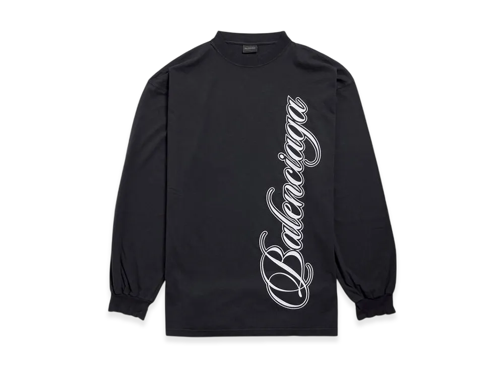 BALENCIAGA Cursive Long Sleeve T-Shirt Large Fit "Washed Black/White"