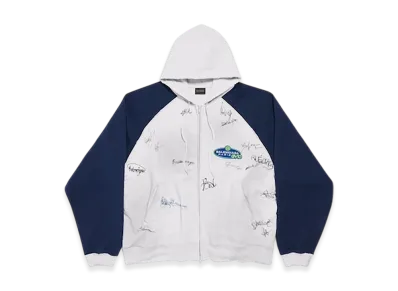 BALENCIAGA Banana Raglan Oversize Zip-up Hoodie "Dirty Effect White/Blue"