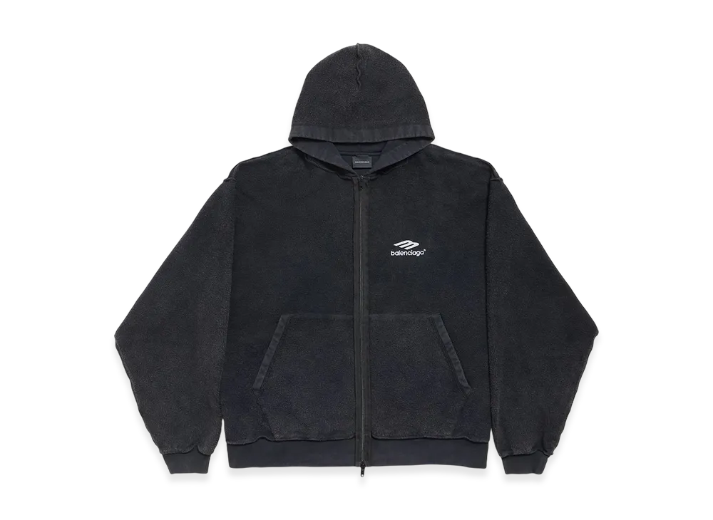 BALENCIAGA 3B Sports Icon Inside-out Zip-up Hoodie "Faded Black"