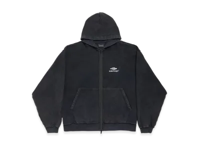 BALENCIAGA 3B Sports Icon Inside-out Zip-up Hoodie "Faded Black"