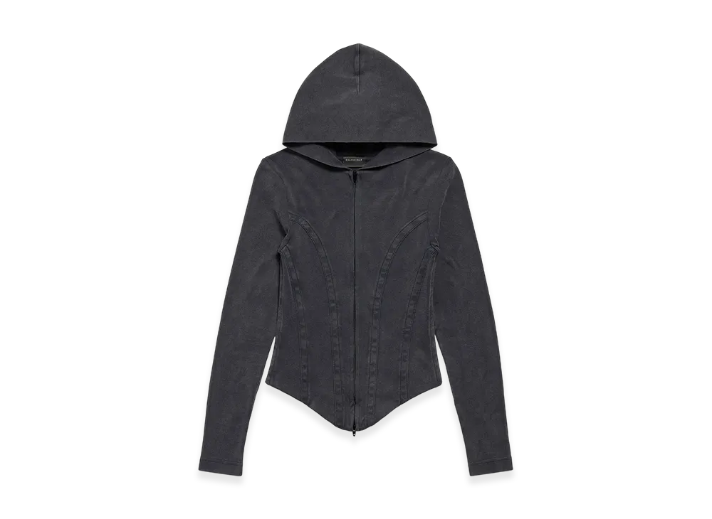 BALENCIAGA Corset Zip-up Hoodie "Heather Black"