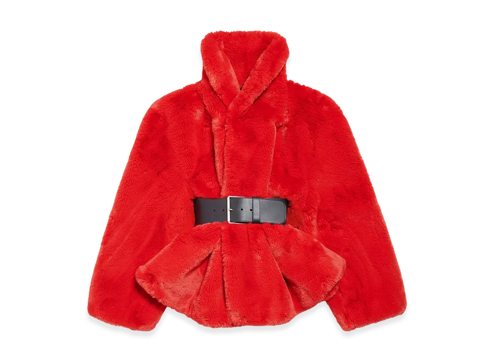 BALENCIAGA Women's Wrap Animal-Free Fur Coat "Red"